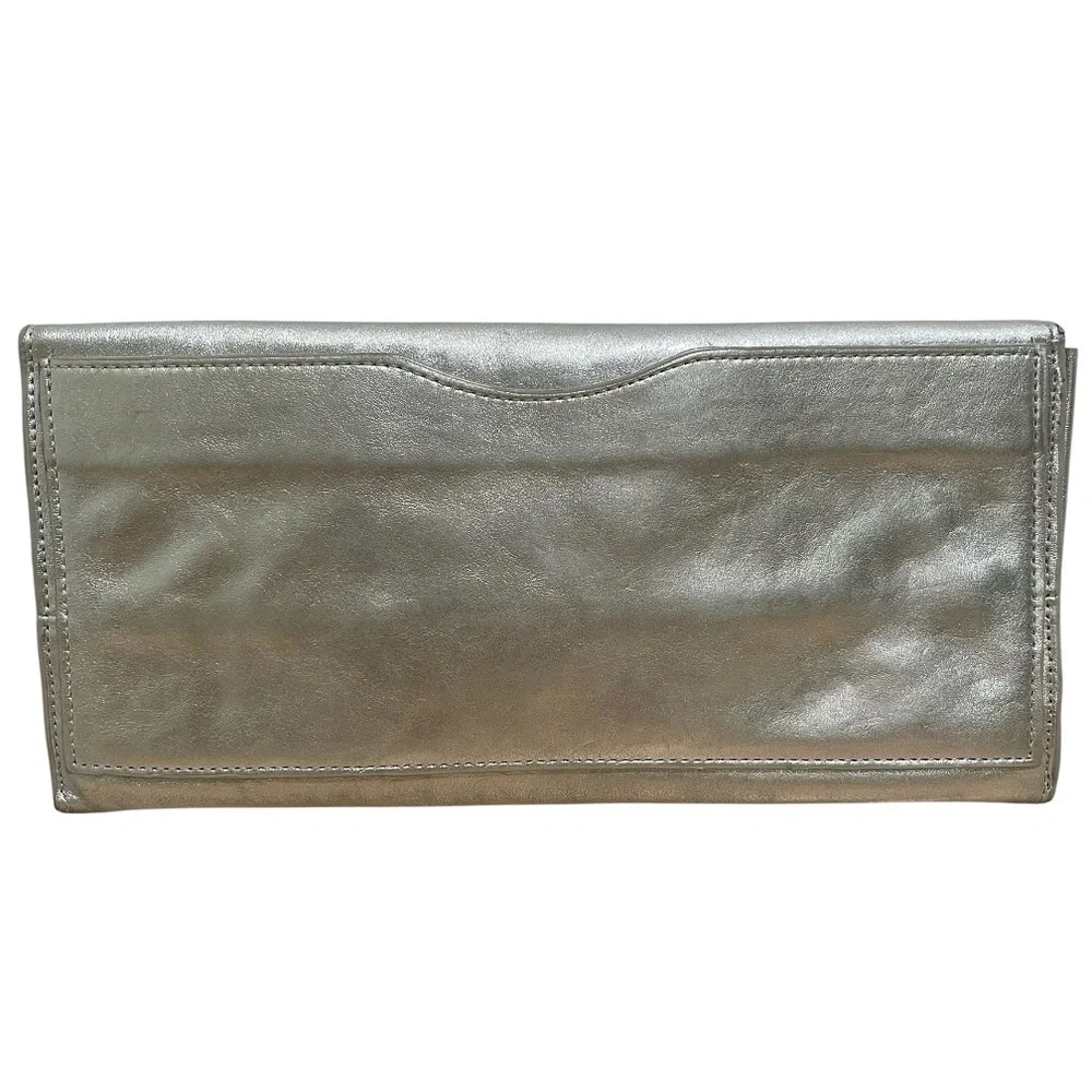 Sobella Silver Metallic Leather Clutch Cocktail Party Wedding Prom Minimalist